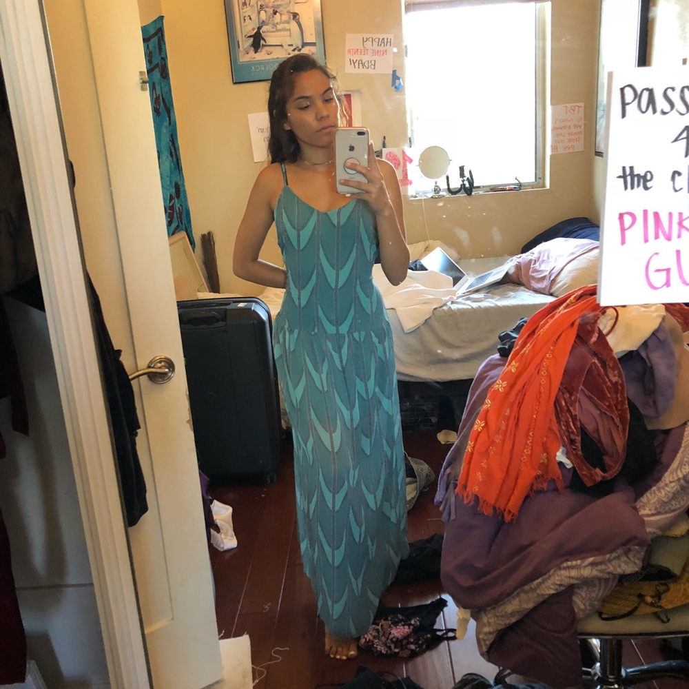 Blue floor length dress